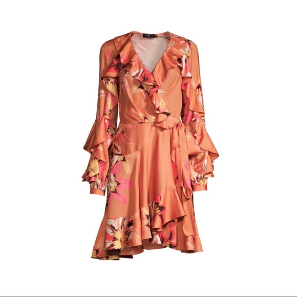 PatBO Floral Carmen Mini Wrap Dress Nude Pink 4 - Picture 2 of 8